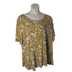 Lane Bryant 22/24 3X Yellow White Flowers Swing Shirt Top A-Line